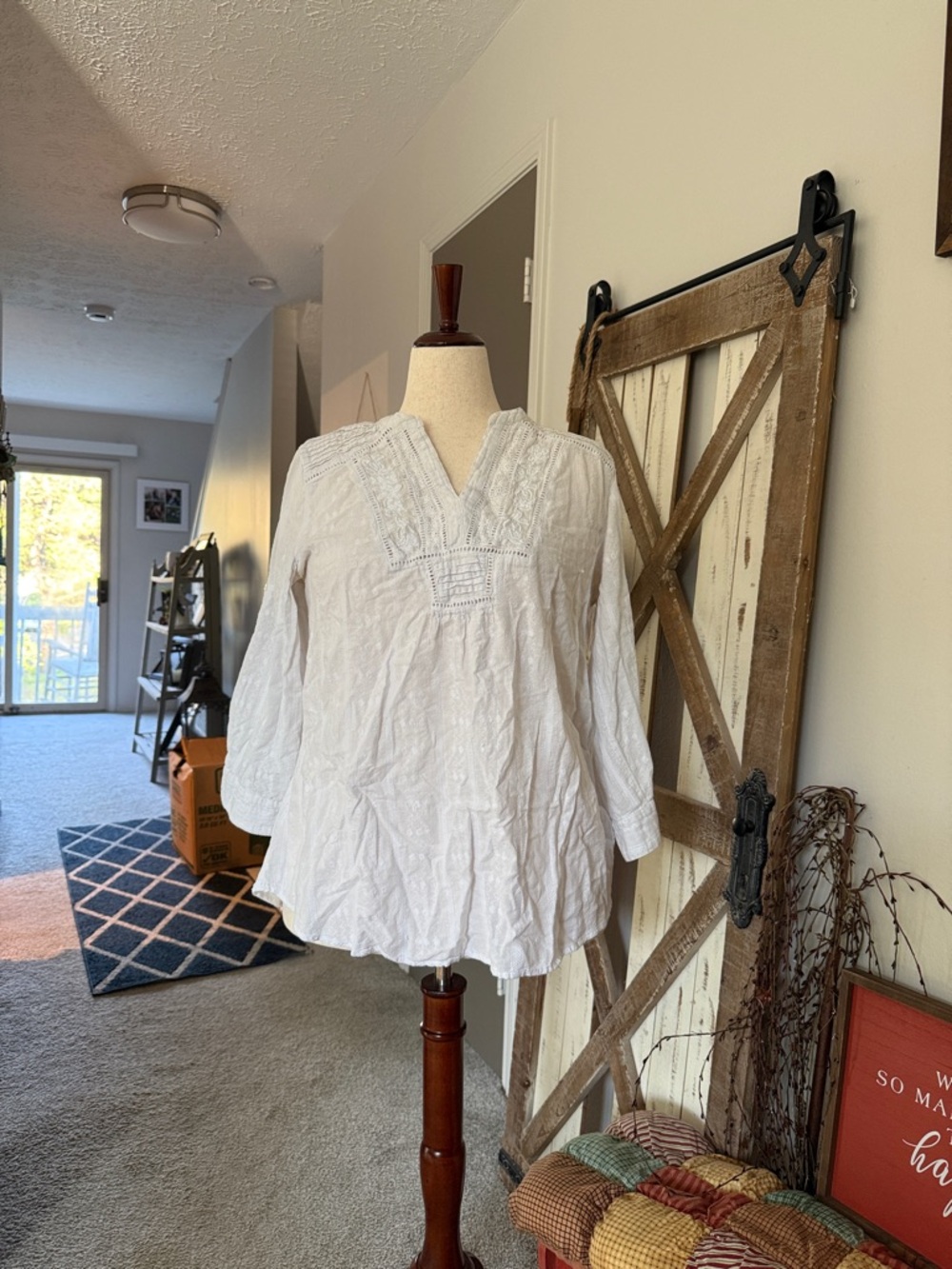 White Embroidered V-Neck Tunic Top